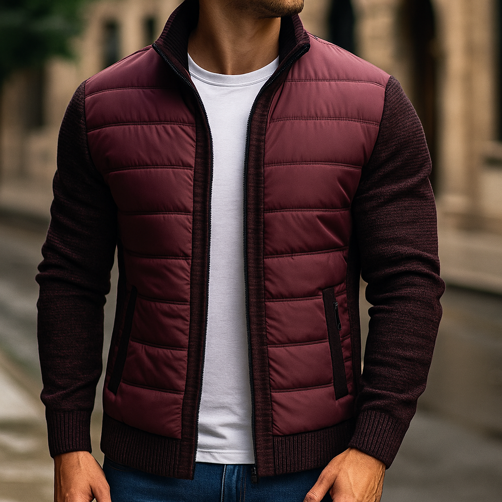 Veste matelassée homme à manches en maille et col montant
