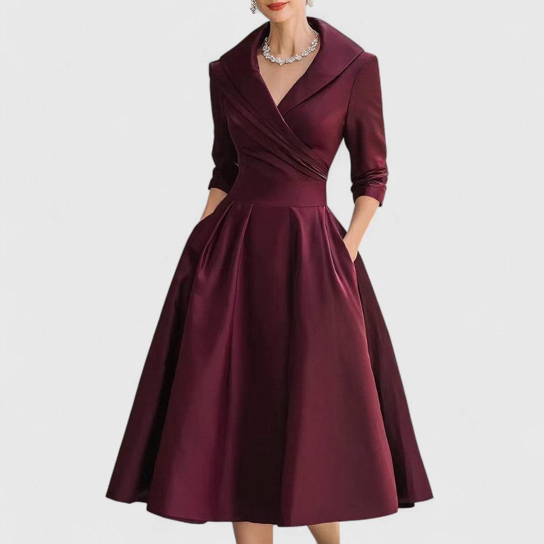 Robe midi femme à décolleté en V – Élégance raffinée et coupe flatteuse