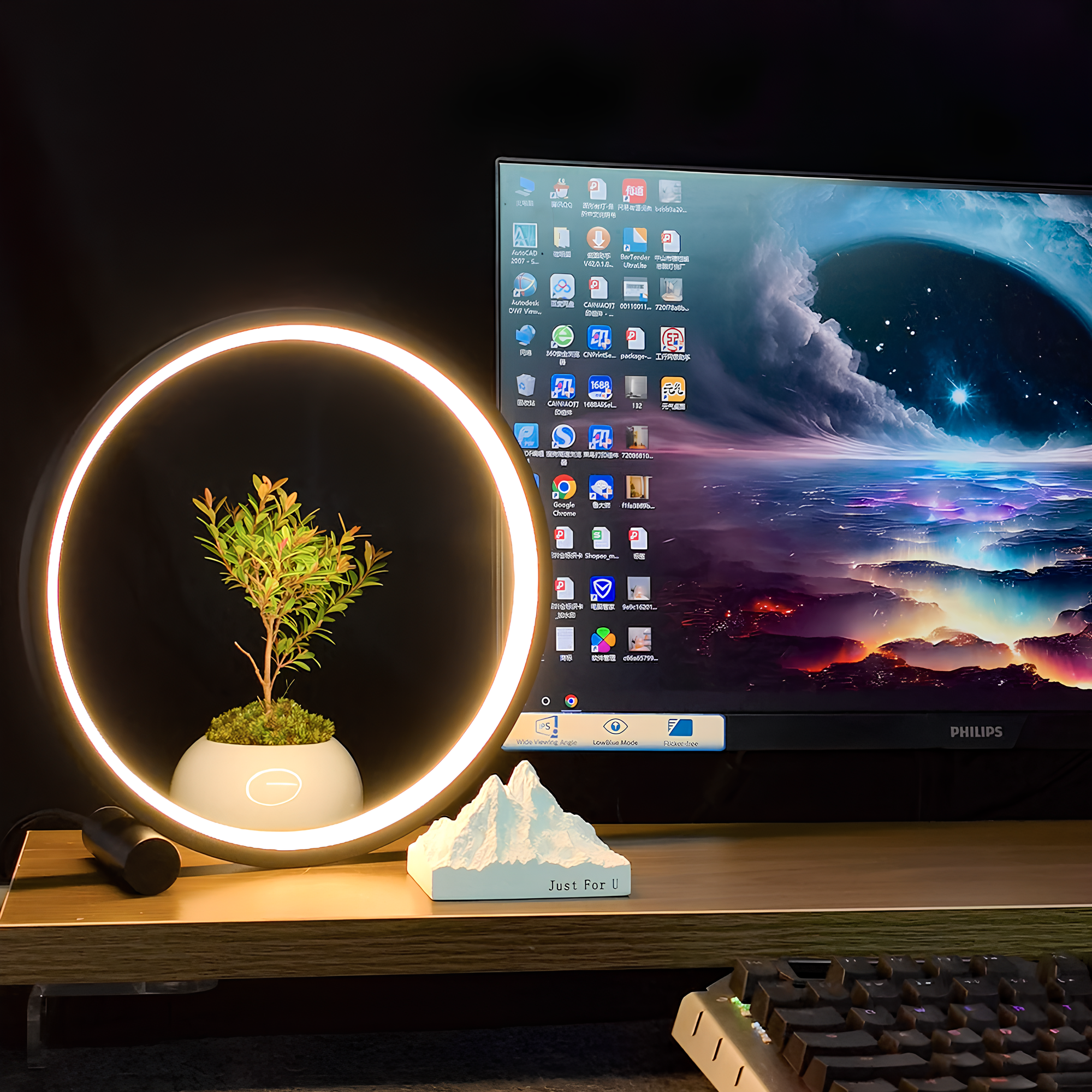 Lampe de chevet LED design halo – Lampe d’ambiance moderne intensité réglable