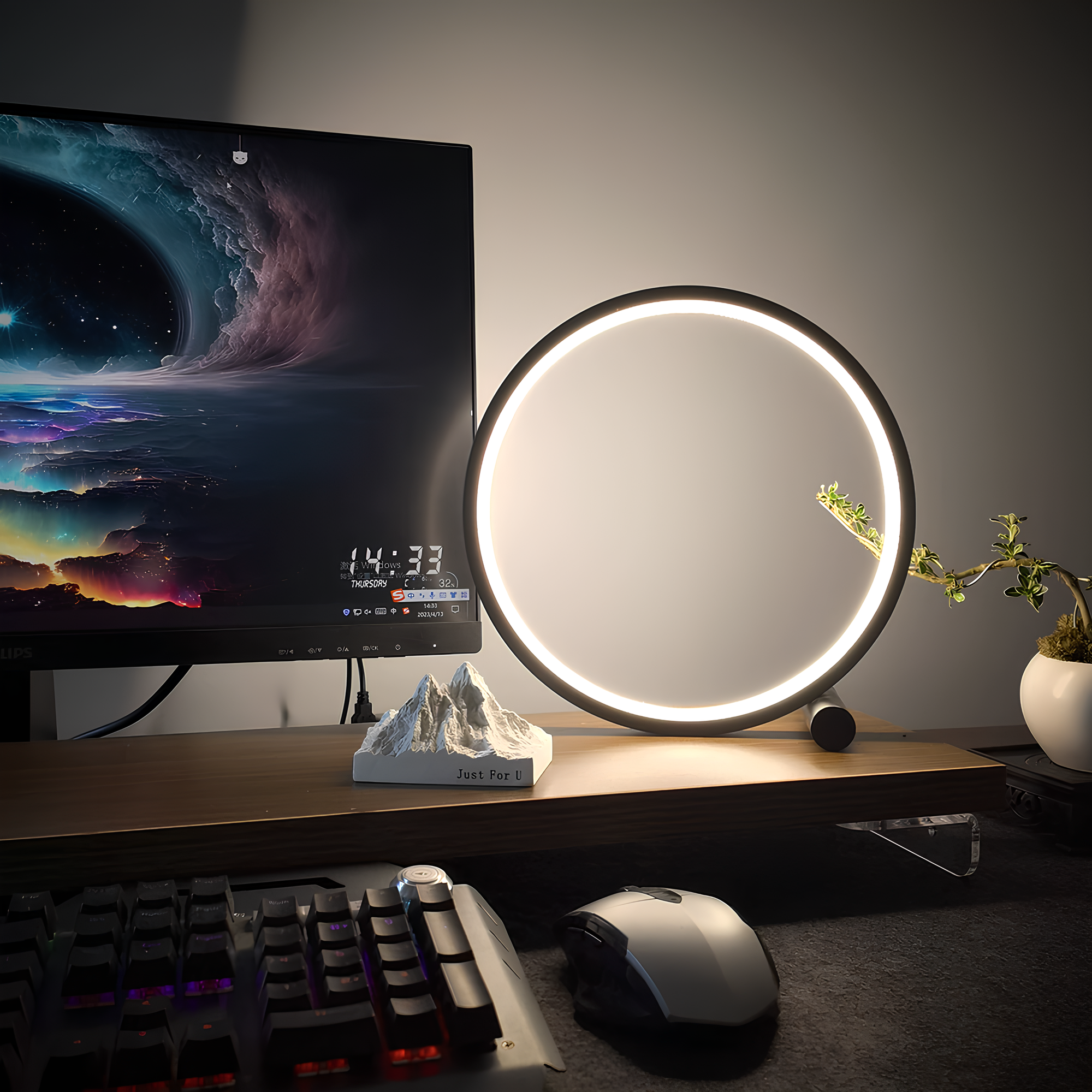 Lampe de chevet LED design halo – Lampe d’ambiance moderne intensité réglable