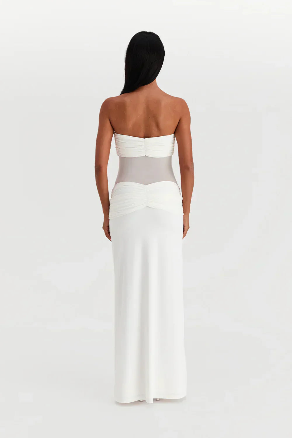 Robe Longue Bustier avec Détail Mesh
