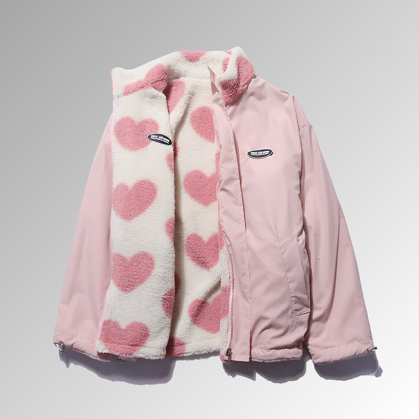 Manteau d’hiver femme en peluche double face – Motifs cœur, chaud