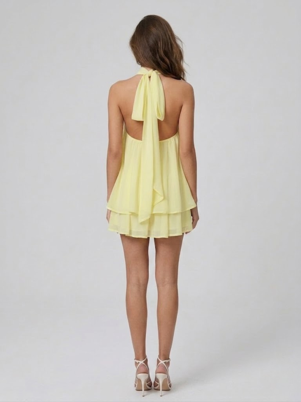 Robe Courte Femme Dos Nu Col Halter – Robe Volantée Été