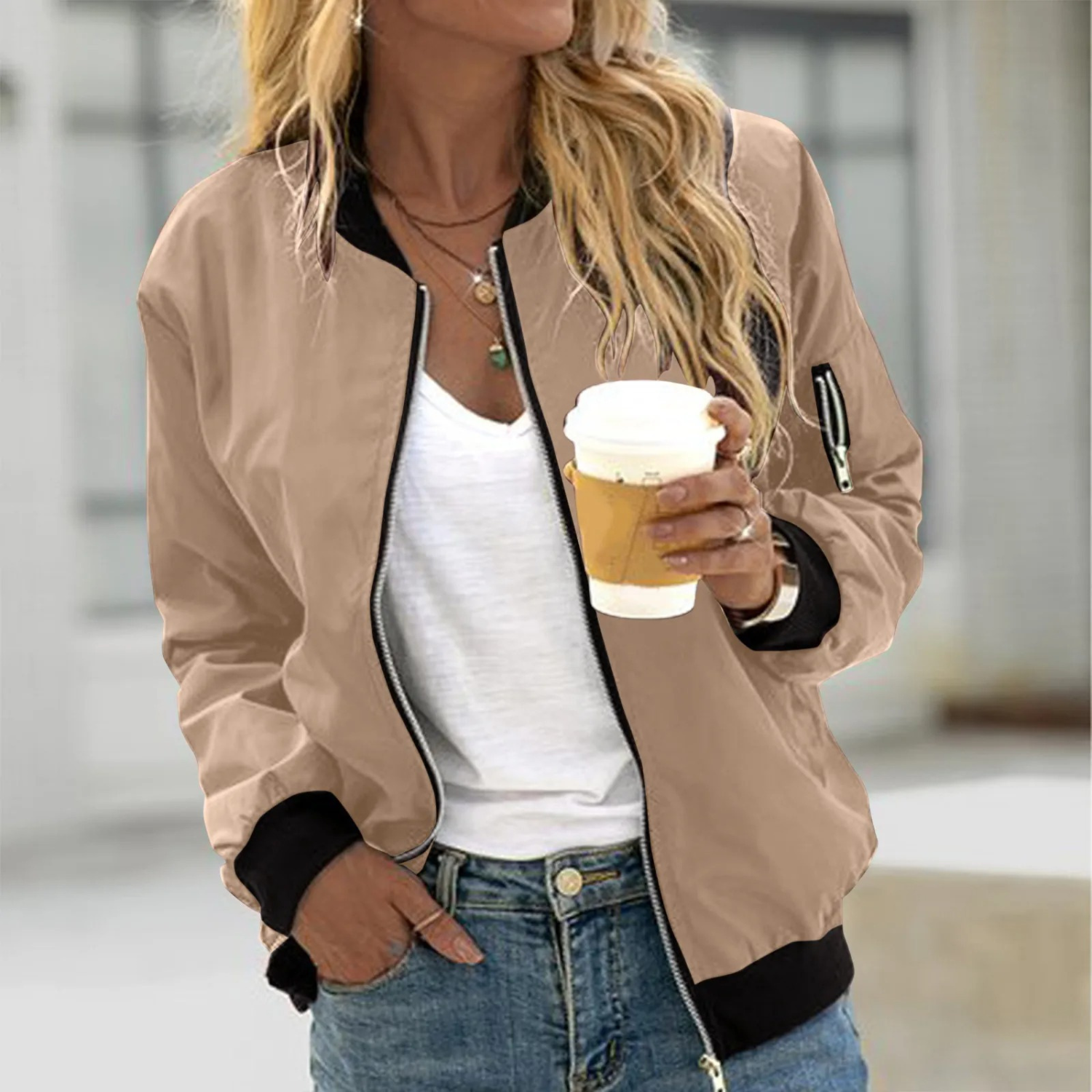 Blouson bomber femme zippé coupe confortable style casual quotidien
