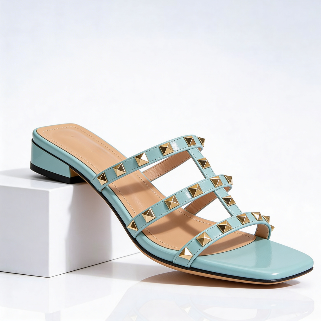 Sandales Femme Cloutées Talon Bloc Bout Carré Style Élégant Moderne