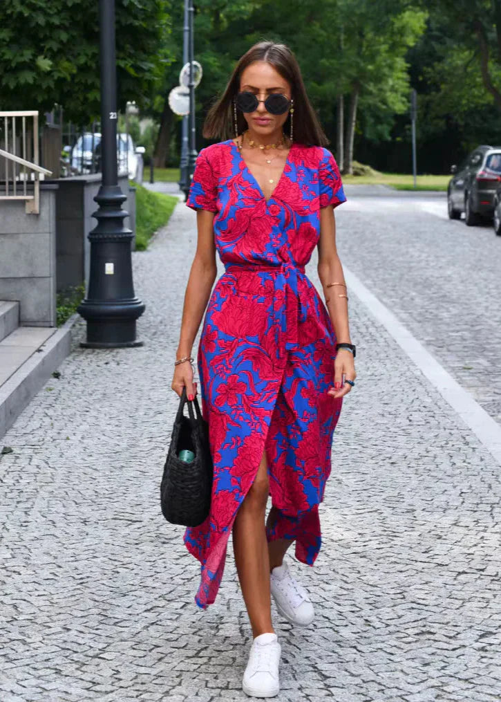 Robe Femme Été Florale Coupe Portefeuille Fluide Élégante