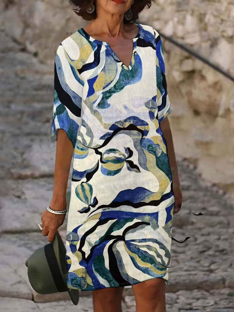 Robe d'été femme à imprimé abstrait et col V décontracté