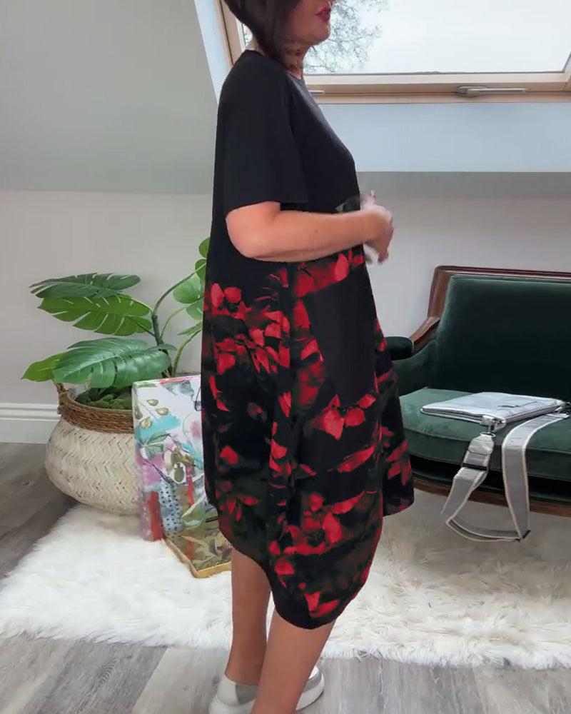 Robe Femme Décontractée Patchwork Floral Coupe Droite Confort