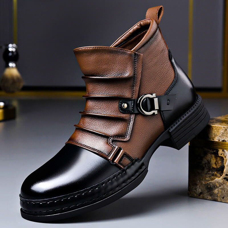 Bottines homme en cuir bicolore à boucle métallique