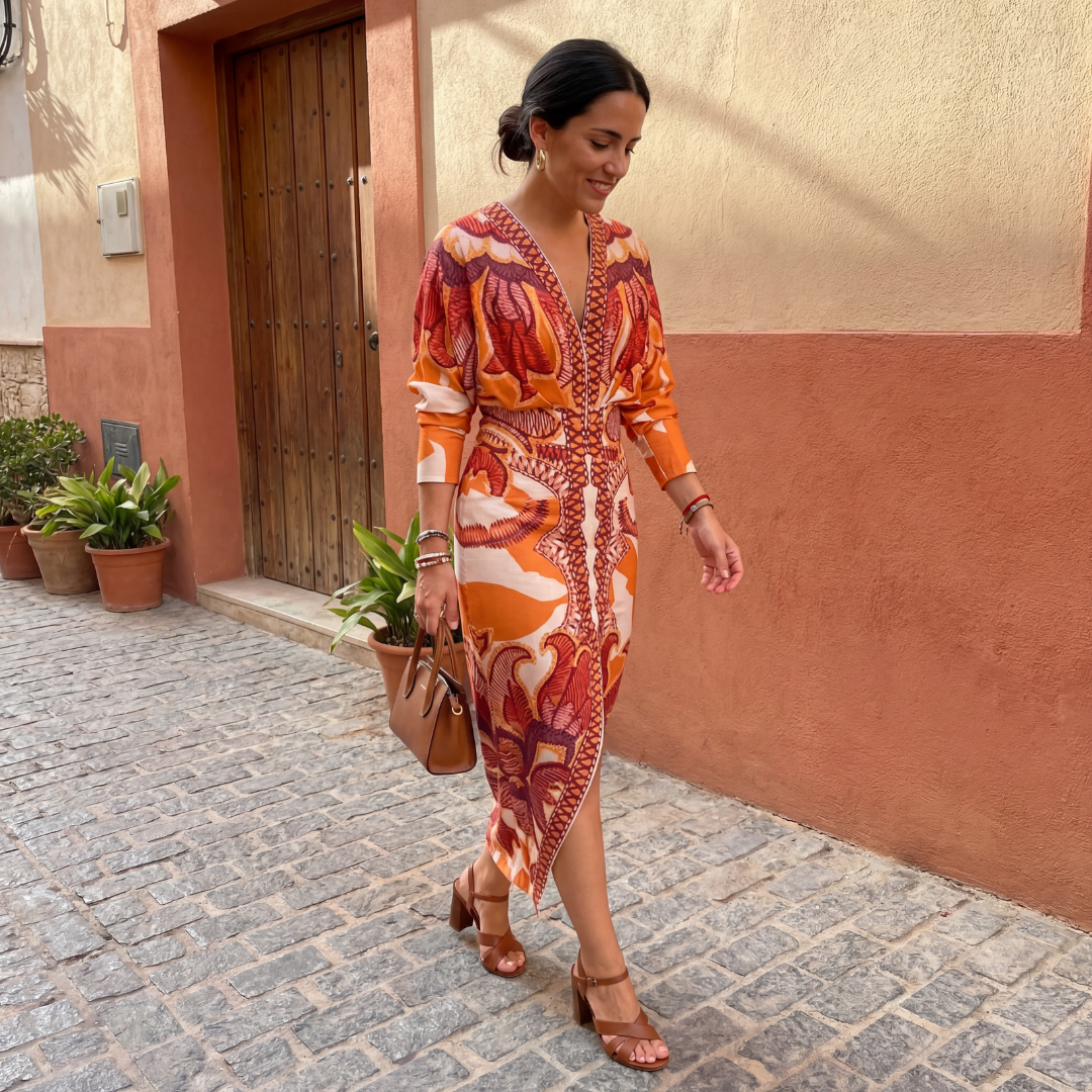 Robe Femme Élégante Décolleté V Coupe Croisée Fluide