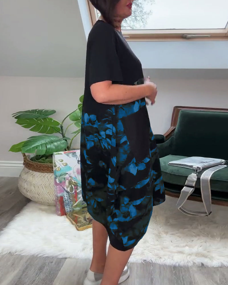 Robe Femme Décontractée Patchwork Floral Coupe Droite Confort