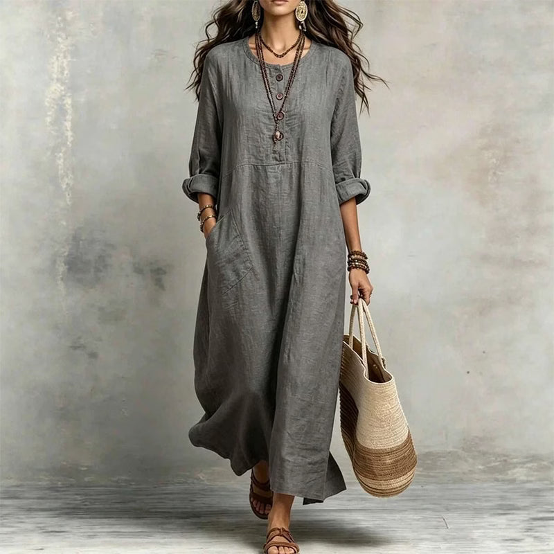 Robe longue ample femme à manches longues et poches