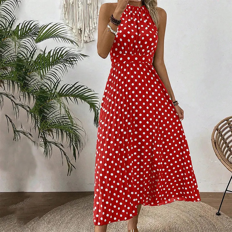 Robe maxi femme à pois avec col halter