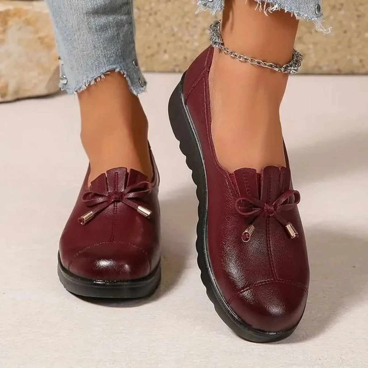 Mocassins femme confortables à nœud et semelle plateforme