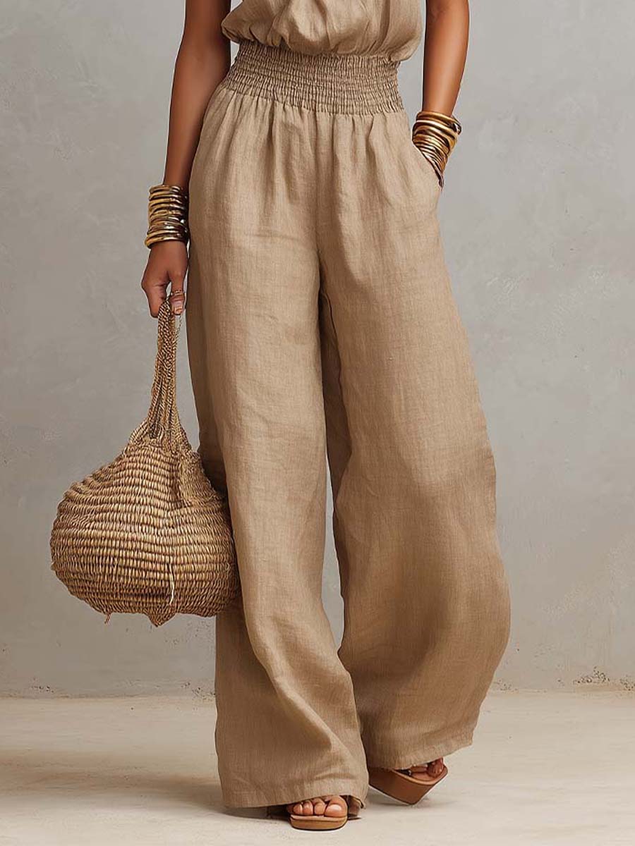 Combinaison femme halter fluide à jambes larges avec taille élastique