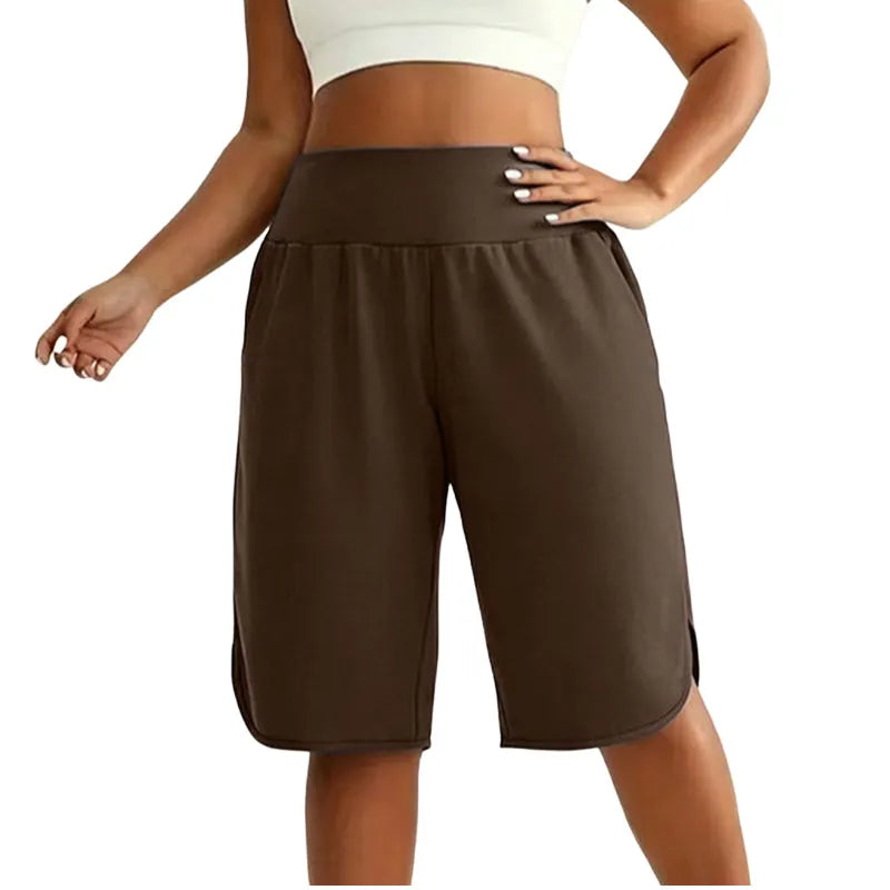 Short femme taille haute ample longueur genou