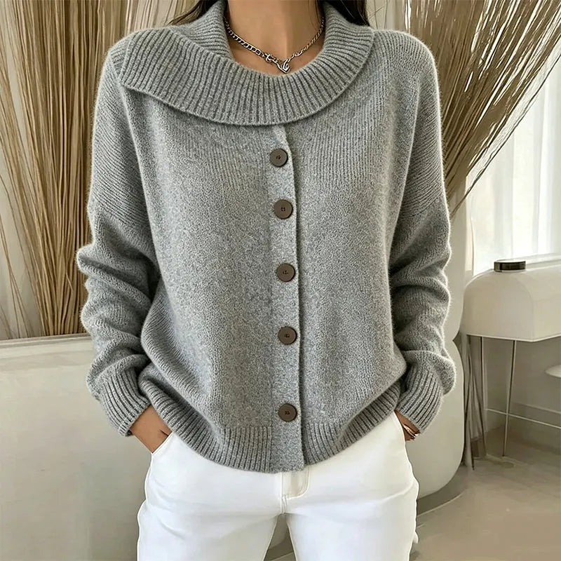 Cardigan femme boutonné en maille à col rabattu
