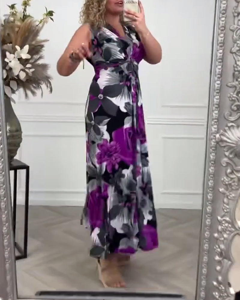 Robe Femme Maxi Florale Sans Manches Coupe Fluide Élégante