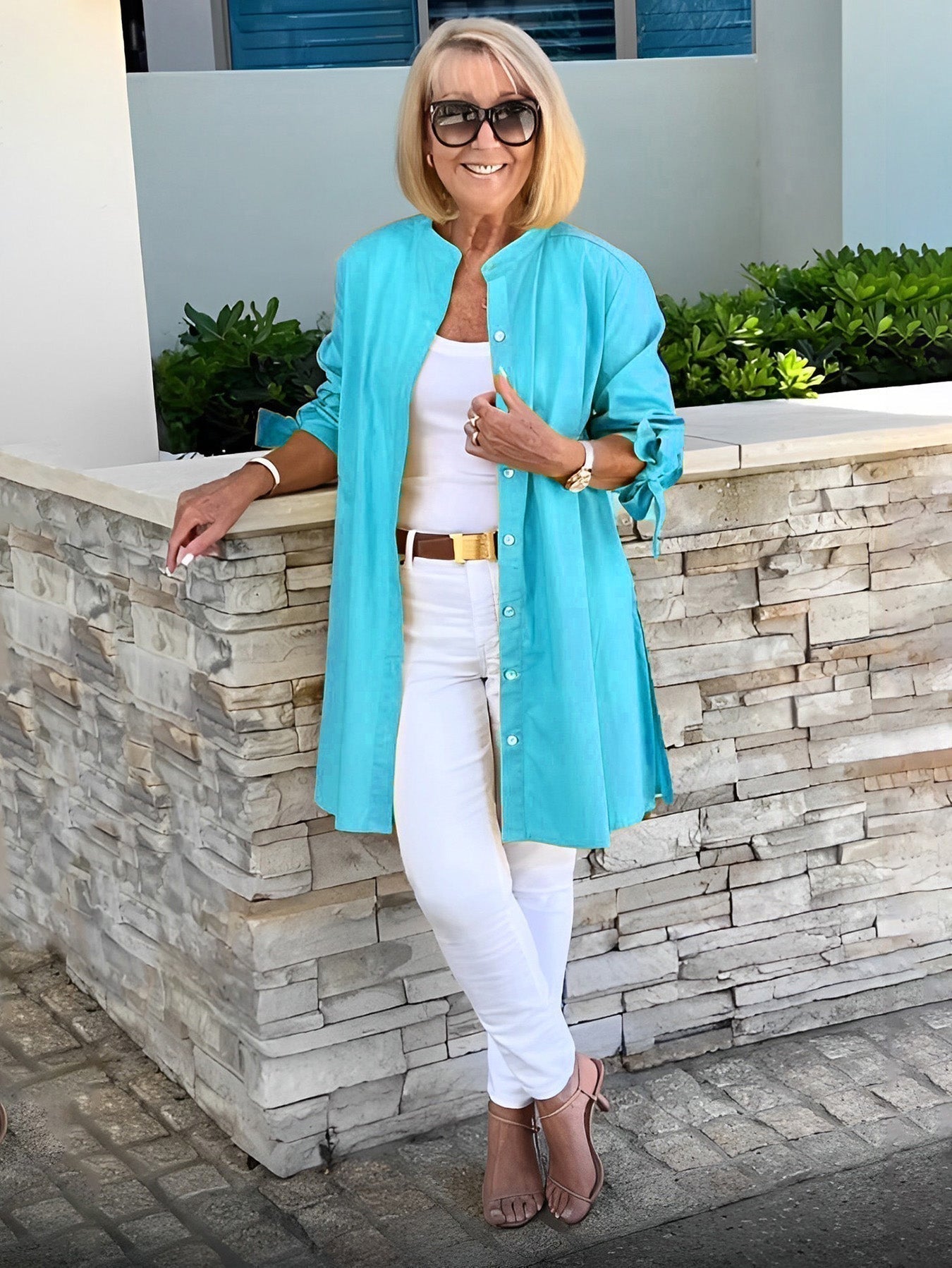 Veste Chemise Longue Femme en Coton Boutonnée Élégante