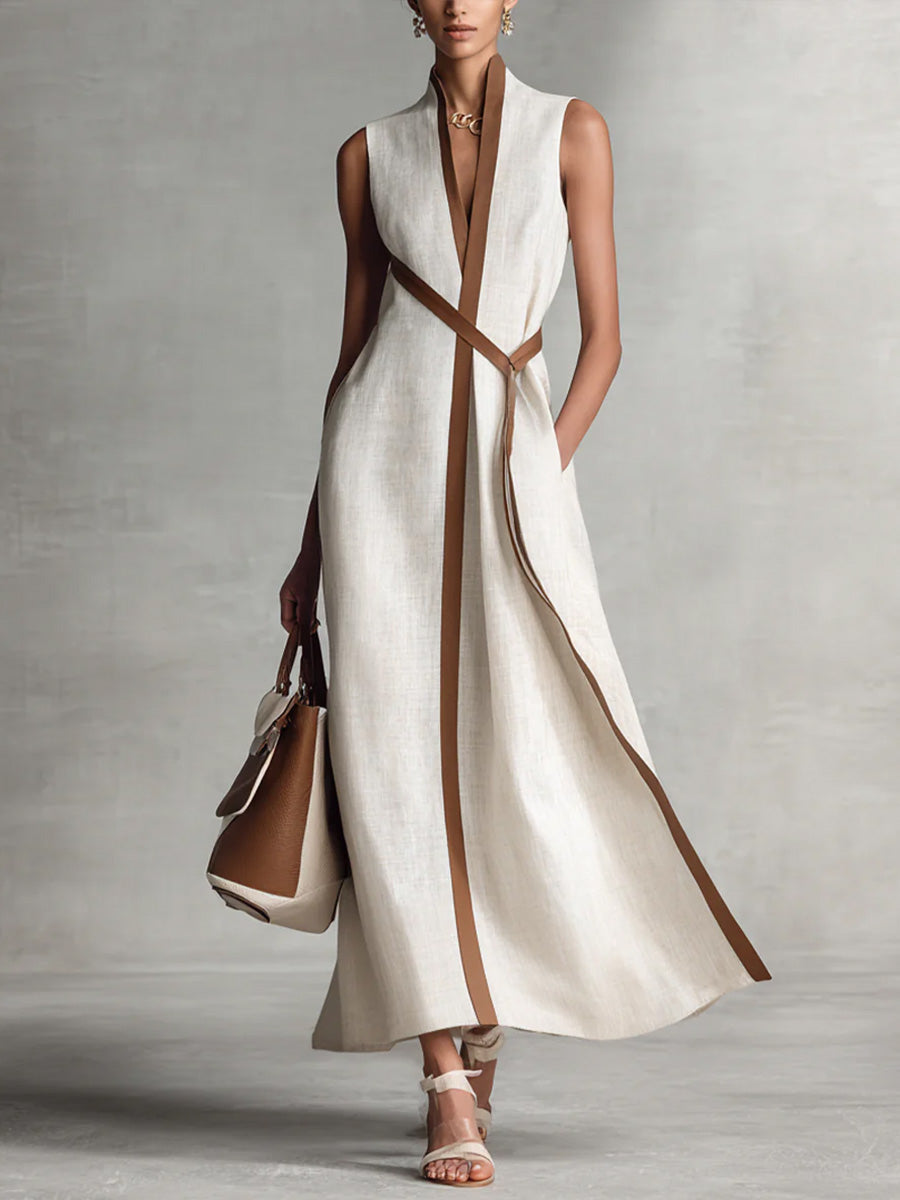 Robe Longue Femme Fluide Sans Manches Coupe Élégante Minimaliste