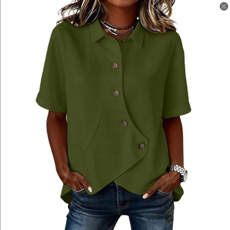 Chemise femme asymétrique à boutons avec col élégant structuré