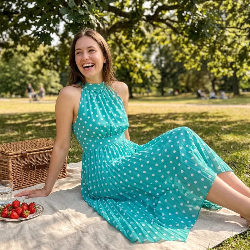 Robe maxi femme à pois avec col halter