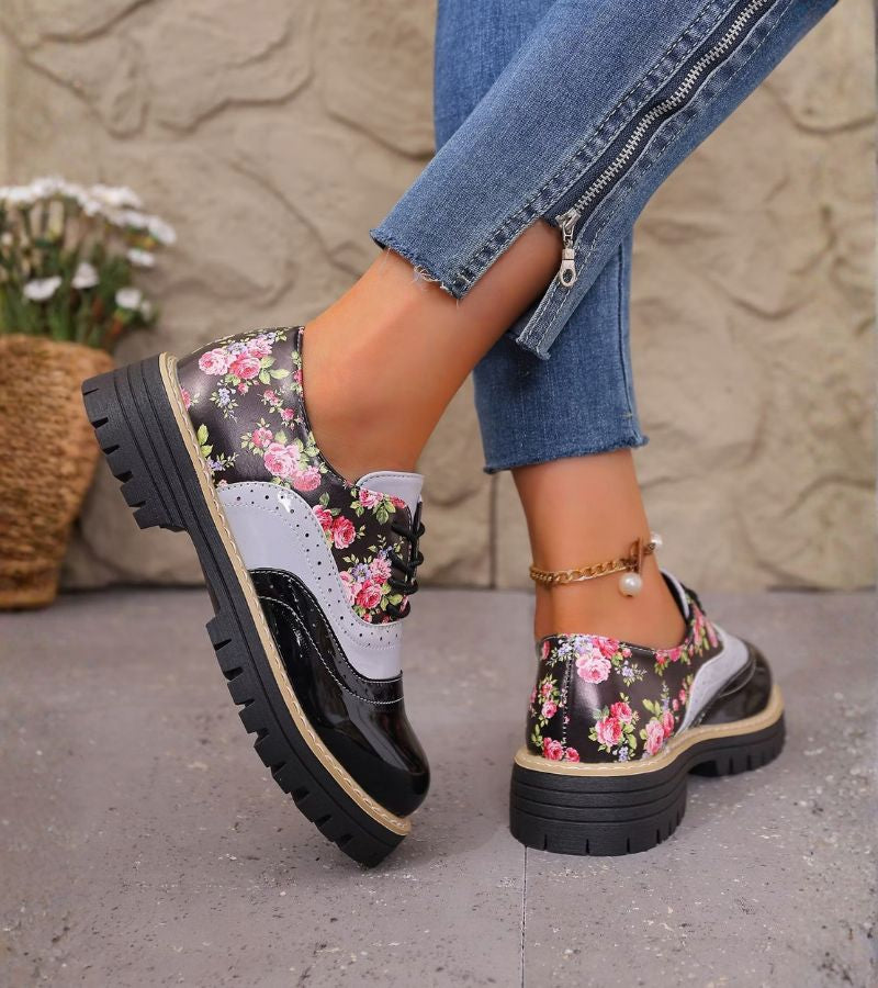 Chaussures Oxford femme à lacets et motif floral