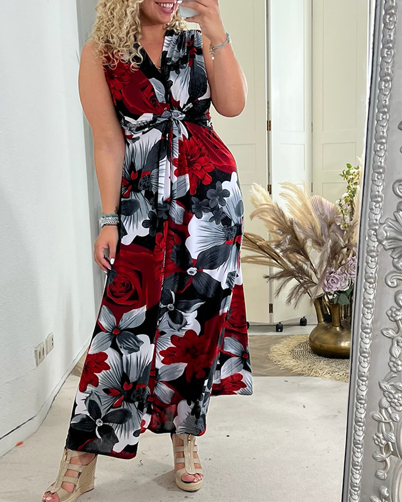 Robe Femme Maxi Florale Sans Manches Coupe Fluide Élégante