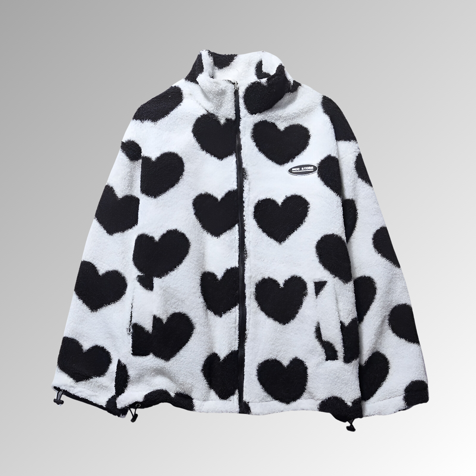 Manteau d’hiver femme en peluche double face – Motifs cœur, chaud