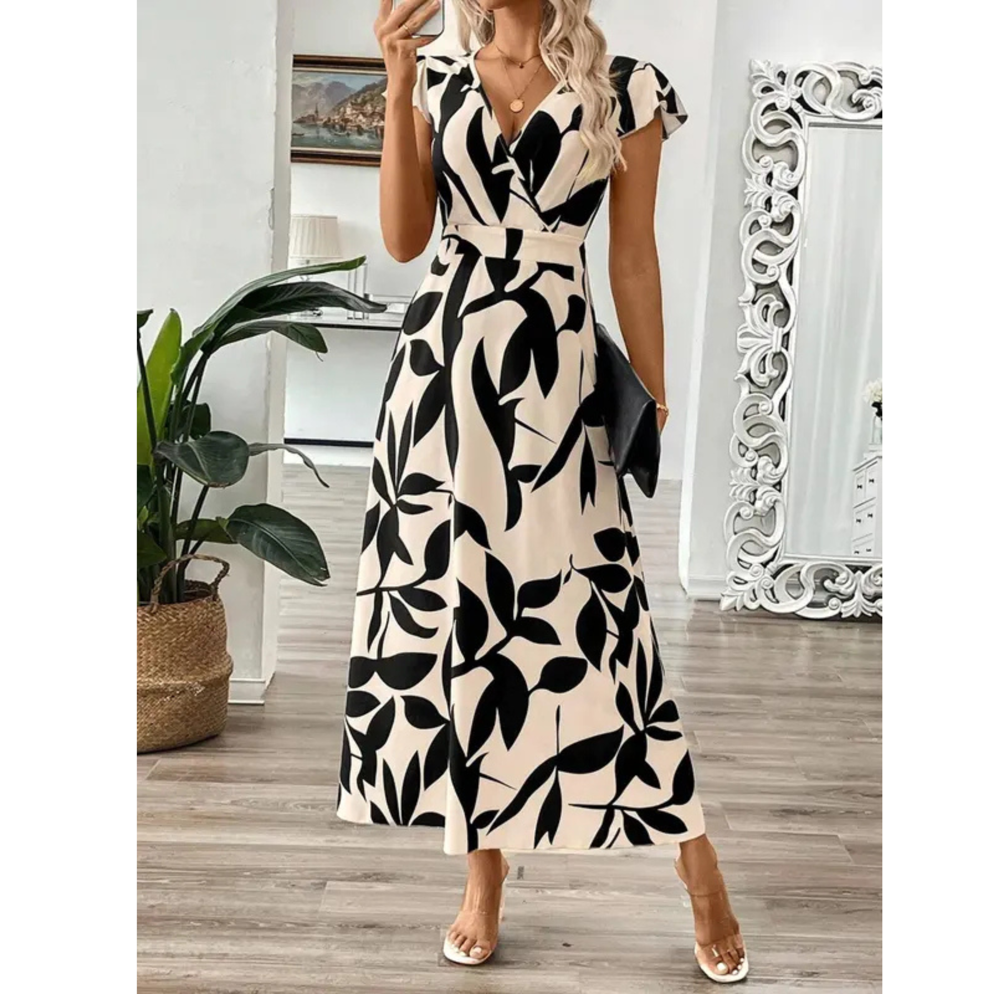 Robe Maxi Fleurie Femme Élégante à Décolleté Croisé