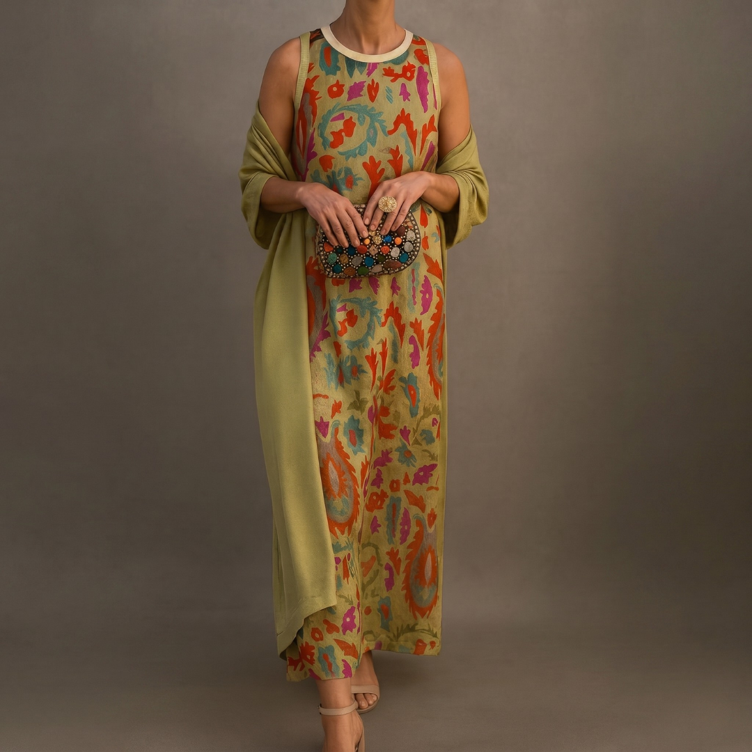 Ensemble femme robe longue avec veste assortie