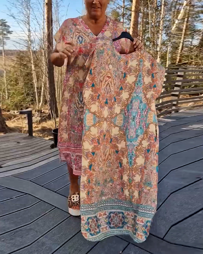 Robe Femme Midi Imprimée Col V Coupe Droite Confort Été