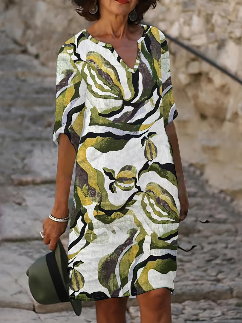 Robe d'été femme à imprimé abstrait et col V décontracté