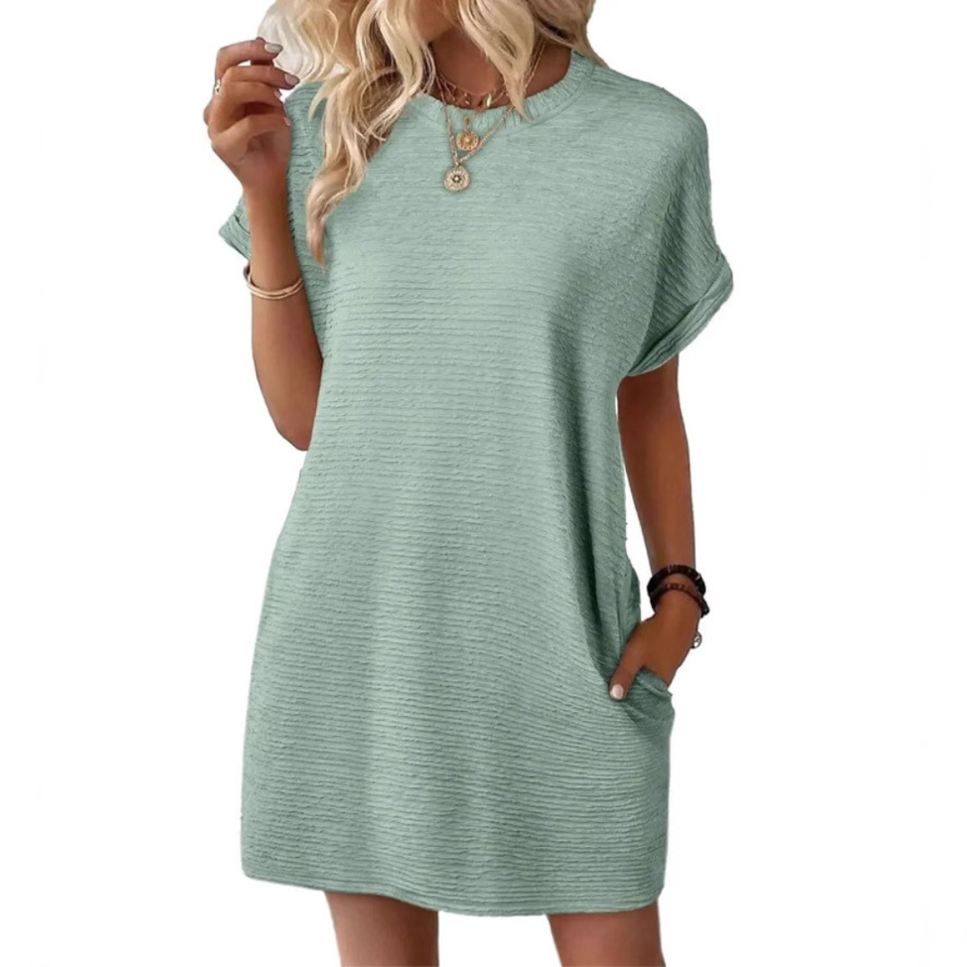 Robe femme décontractée à col rond avec poches pratiques