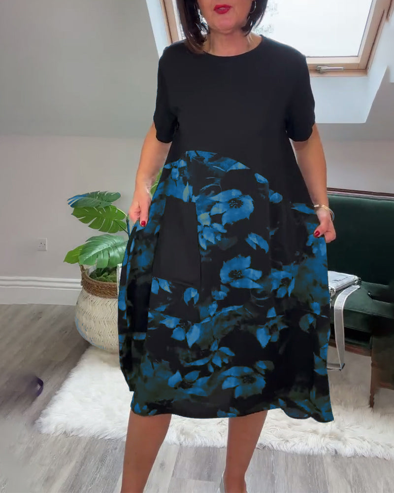 Robe Femme Décontractée Patchwork Floral Coupe Droite Confort