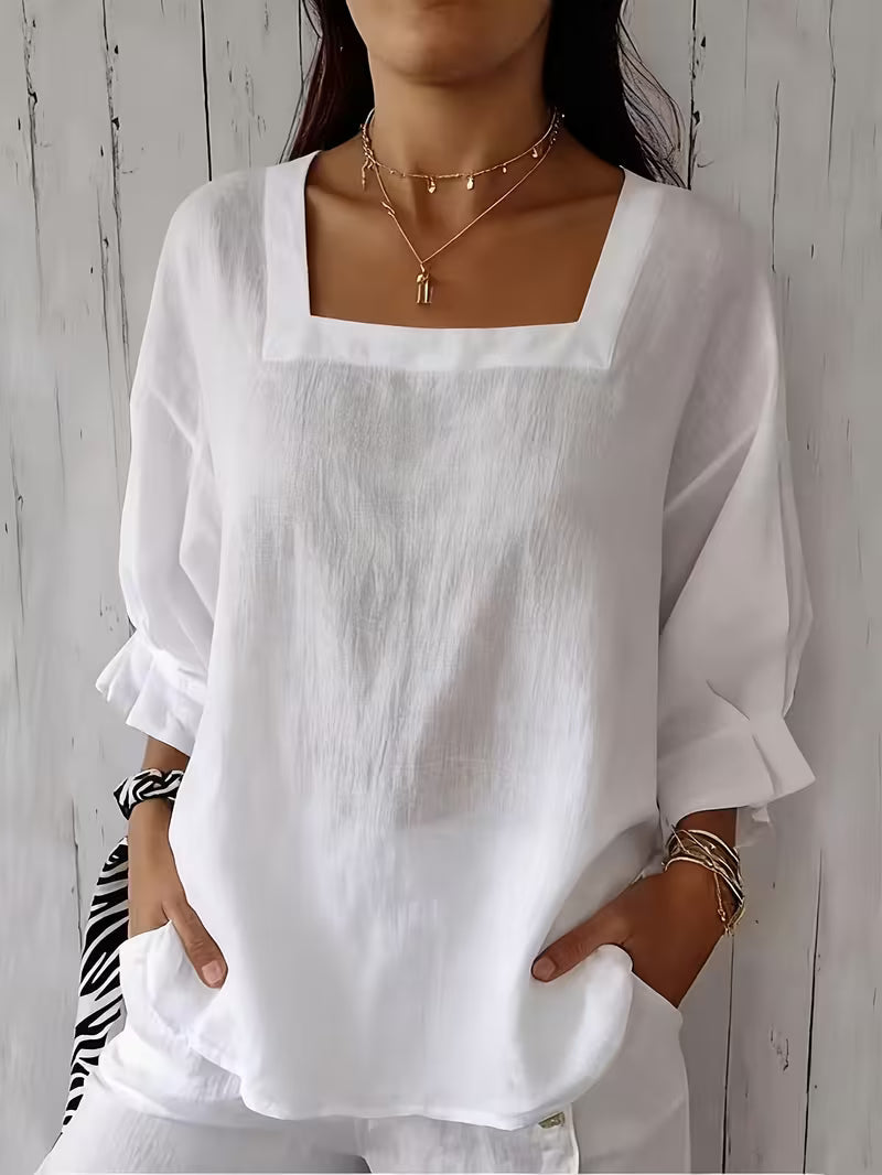 Blouse femme à col carré et manches longues