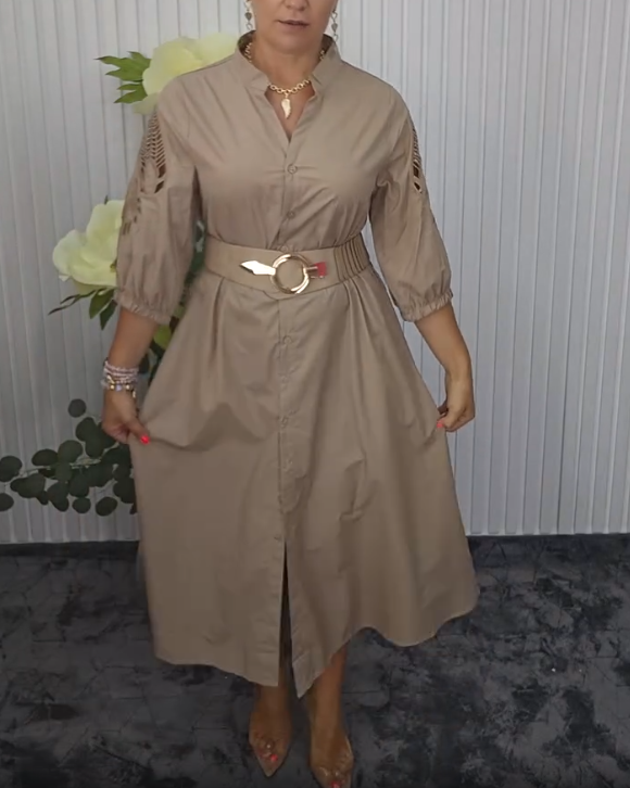 Robe Chemise Femme Midi Ceinturée Coupe Fluide Élégante