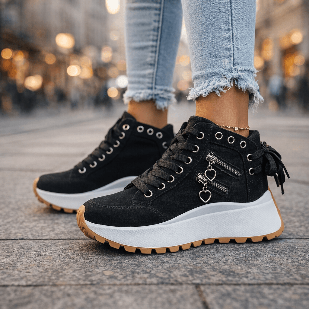 Baskets Femme Plateforme Denim avec Détails Zippés