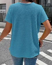 T-shirt Femme Col Rond Boutons Coupe Fluide Style Décontracté Élégant