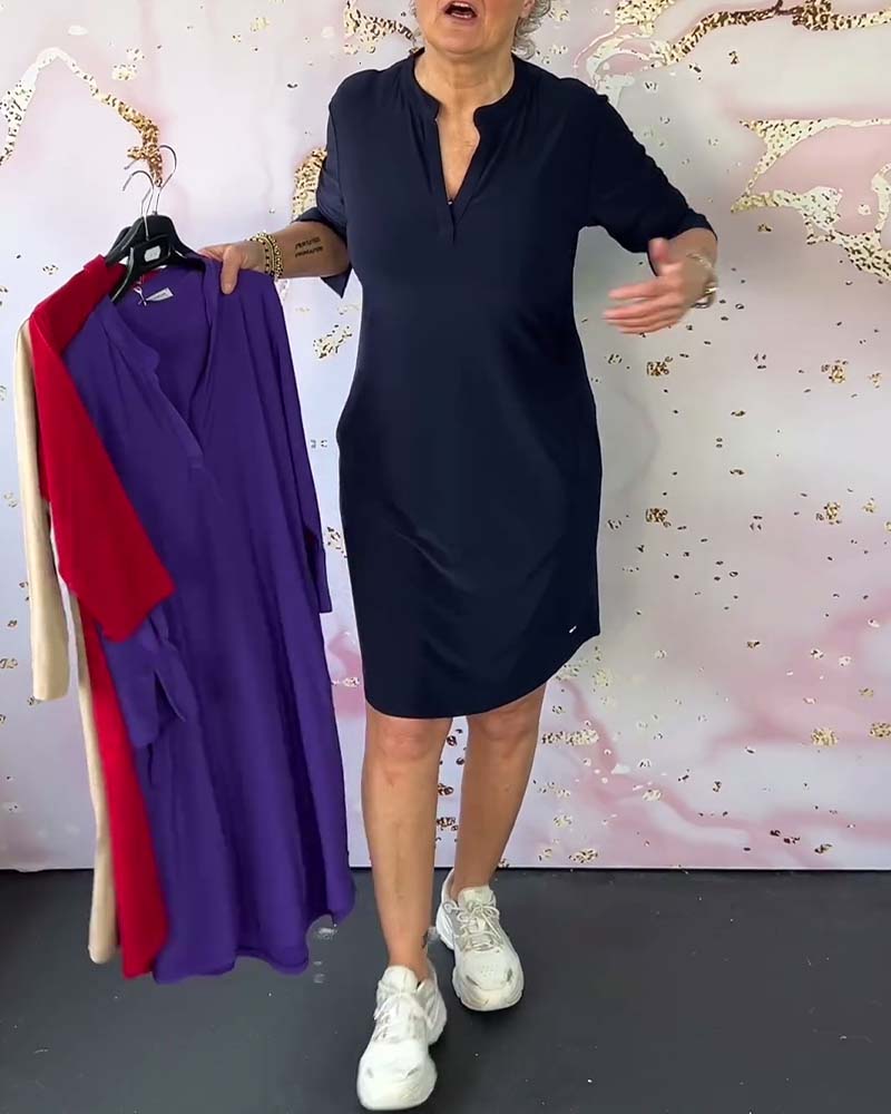 Robe Femme Unie Col V Coupe Fluide Confort Quotidien