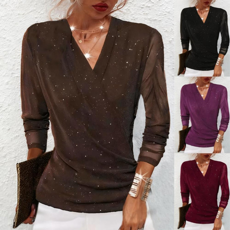 Blouse croisée élégante femme | Décolleté V manches longues