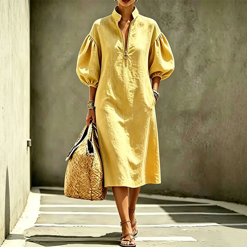 Robe femme fluide à manches bouffantes avec col zippé