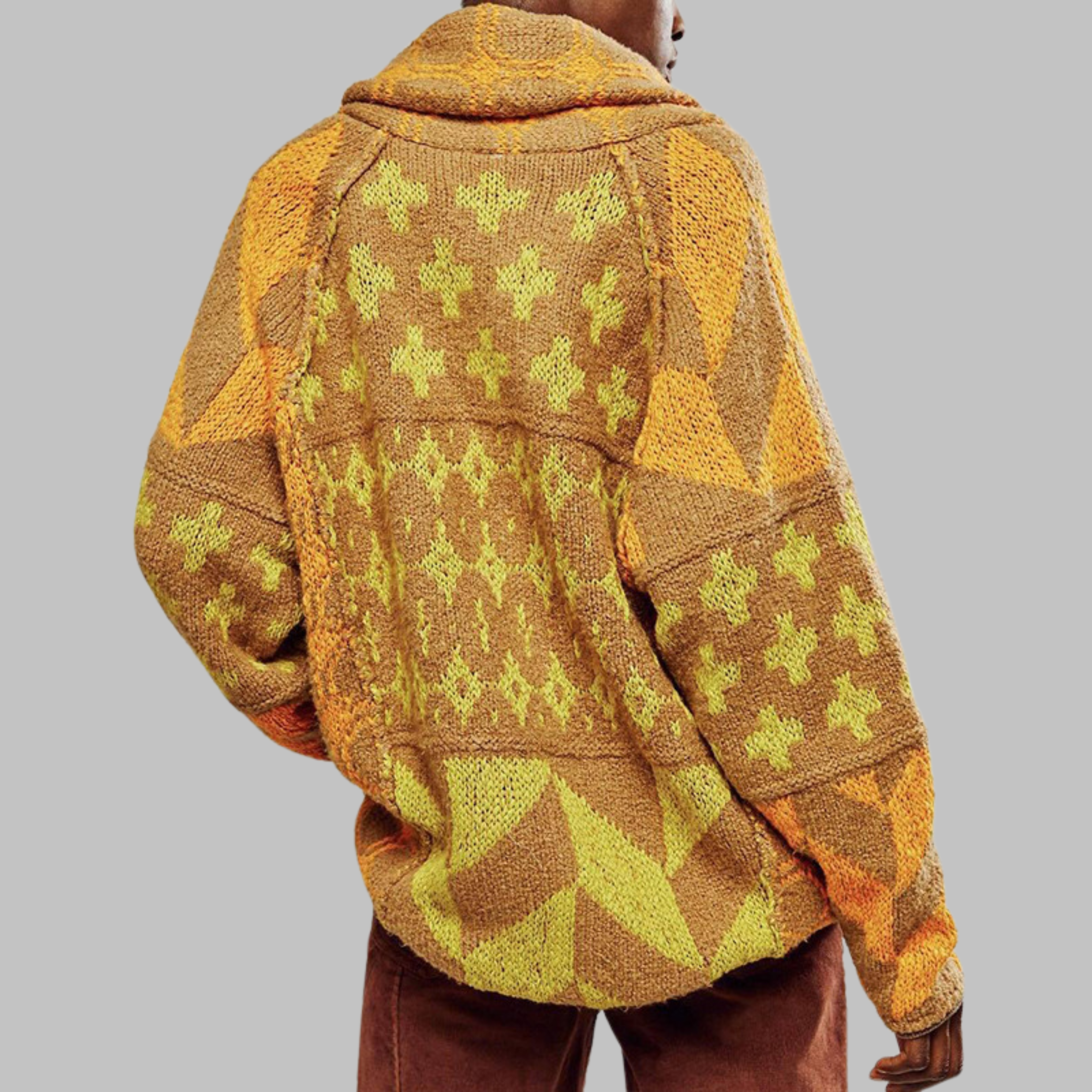 Cardigan oversize femme à col boutonné – style vintage, maille douce et confort saisonnier