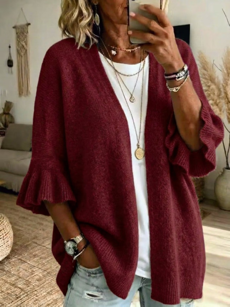 Gilet femme en maille ouvert avec manches volantes