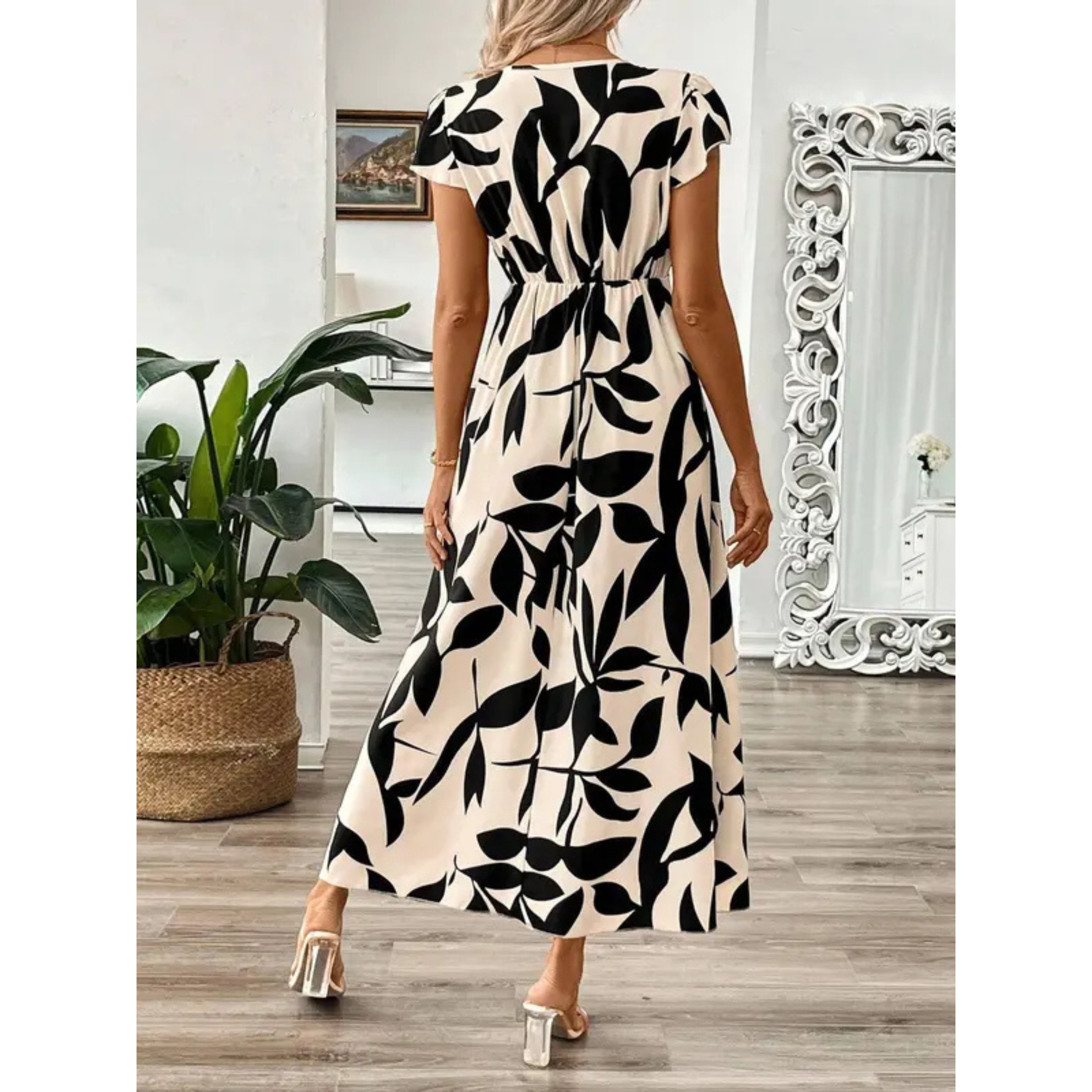 Robe Maxi Fleurie Femme Élégante à Décolleté Croisé