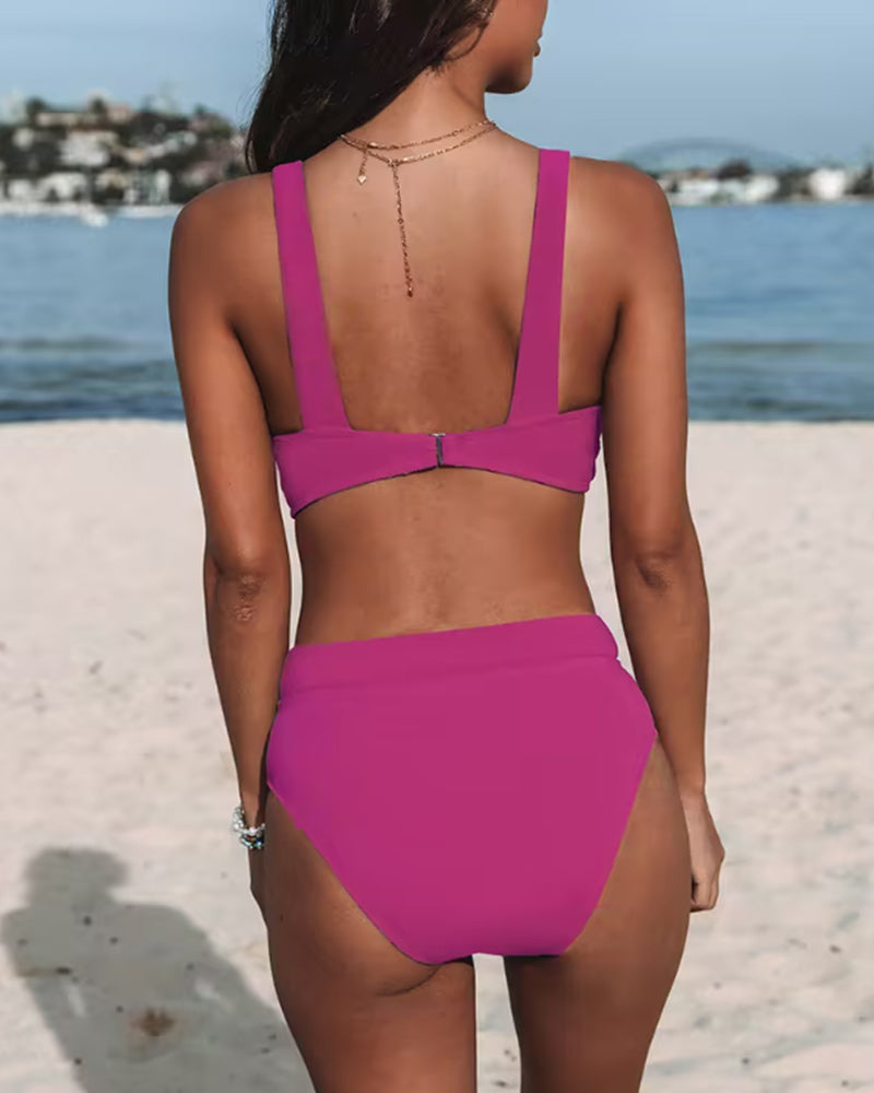 Bikini Deux Pièces Femme Top Triangle Décolleté V Bas Taille Haute