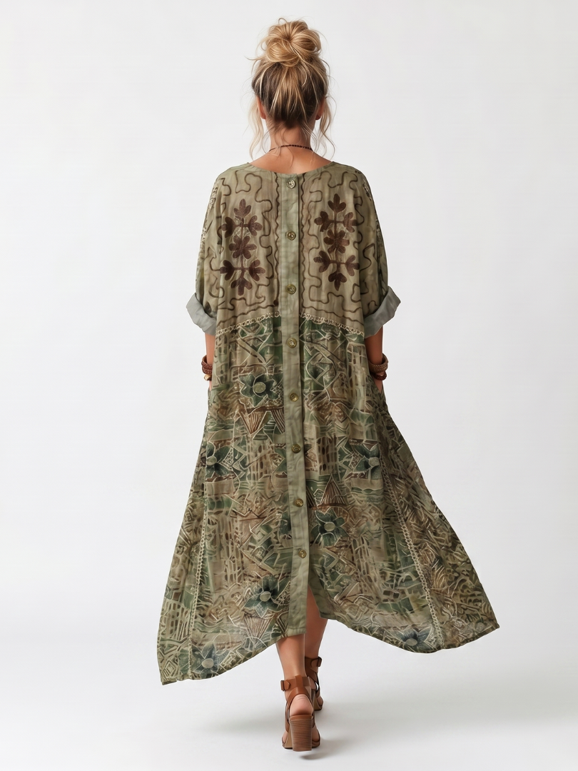 Robe midi bohème femme boutonnée à imprimé floral