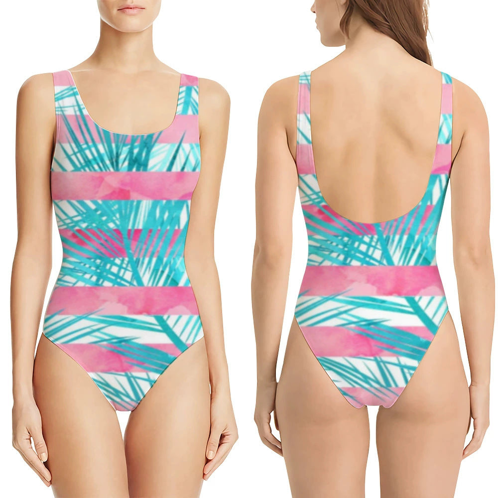 Maillot de Bain Femme Une Pièce Effet Sculptant Imprimé 3D Moderne Élégant