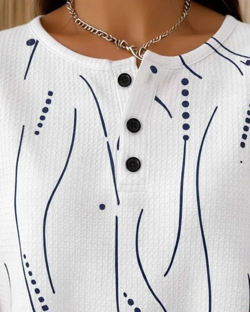 T-shirt femme imprimé à manches courtes avec boutons