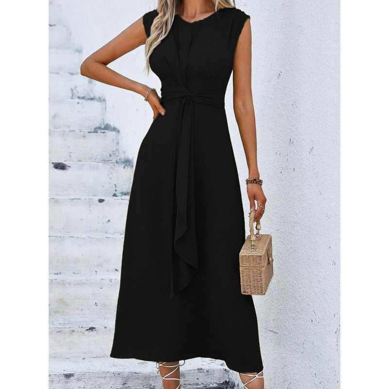 Robe longue femme sans manches avec taille drapée élégante